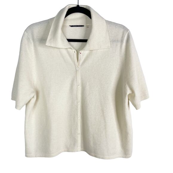 Brazeau Tricot Size 4 Cream Cashmere Collared Short Sleeve Button Front Sweater - Picture 1 of 10